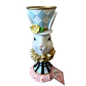NEW Tophat & Tail Mad Hatter Easter Bunny Pillar Candle Holder